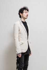 (New Arrival) ISAMU KATAYAMA BACKLASH - Shell linen and cotton poem lined jacket with pig skin collar