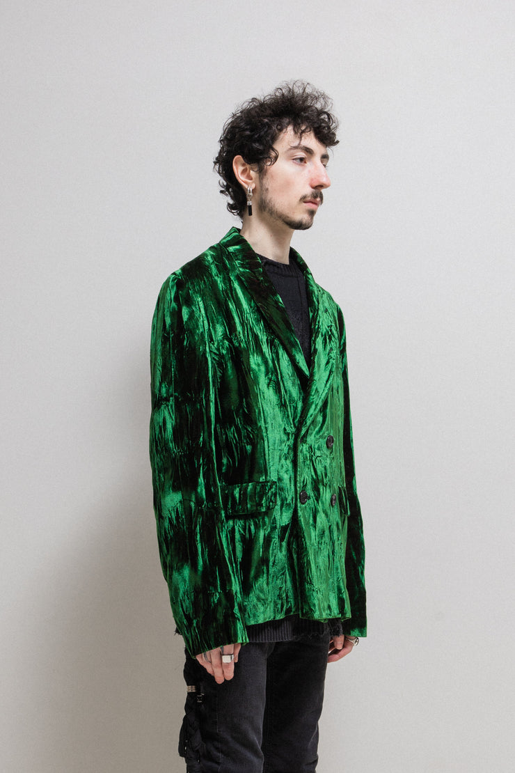 ANN DEMEULEMEESTER - FW17 Green velvet jacket with red iridescence (runway)