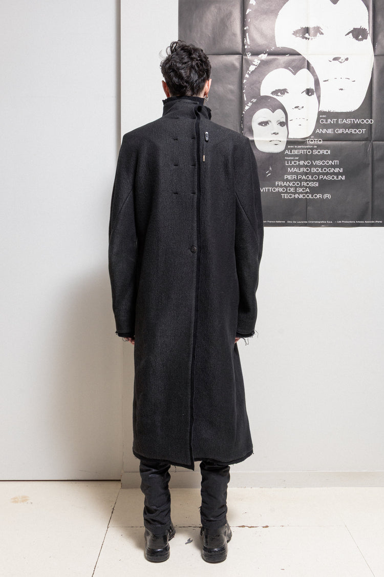 その他 BORIS BIDJAN SABERI HIGH NECK COAT BORIS BIDJAN SABERI - Heavy wool and linen long coat with frayed