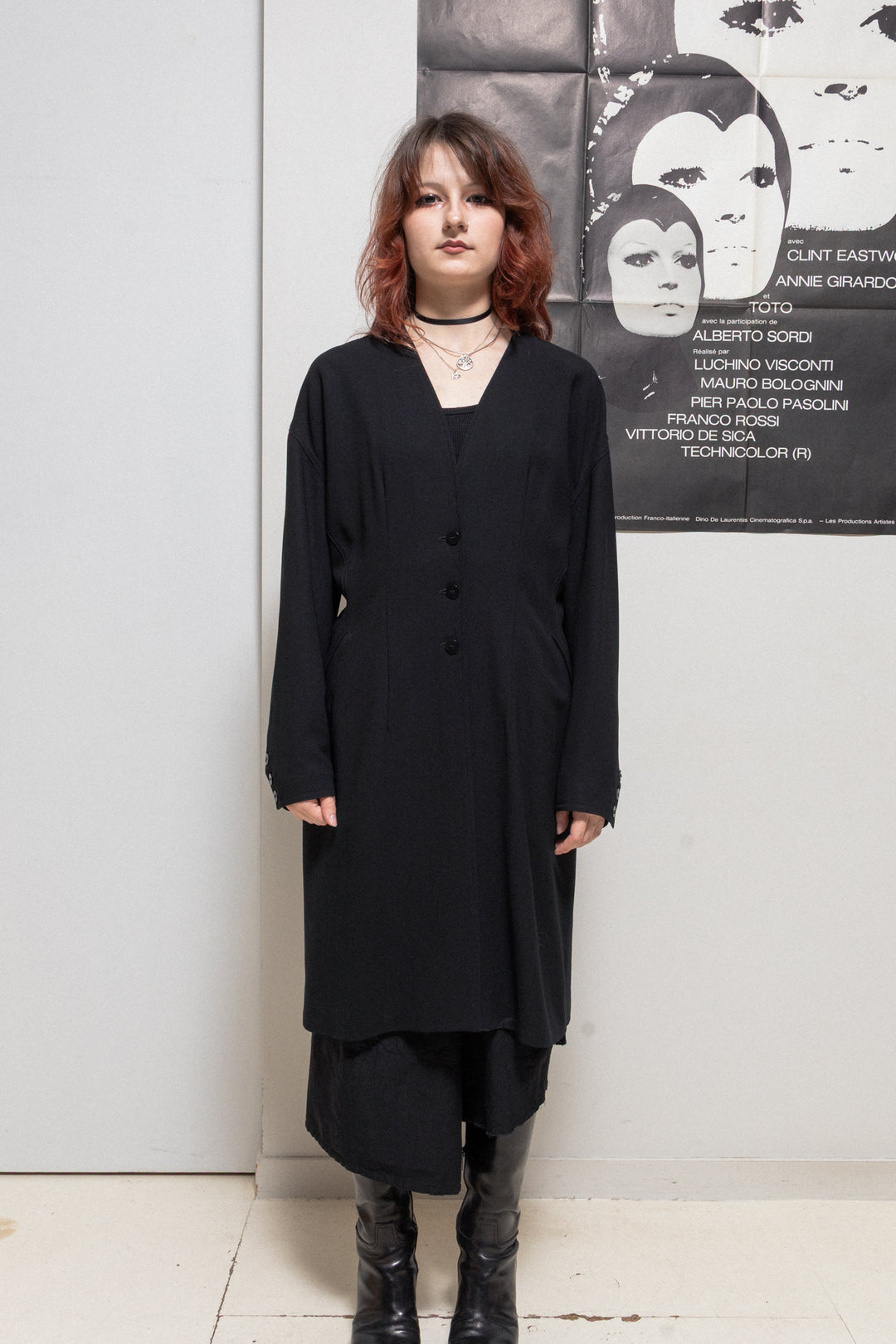 ANN DEMEULEMEESTER - 1980's Fine wool long jacket with openings