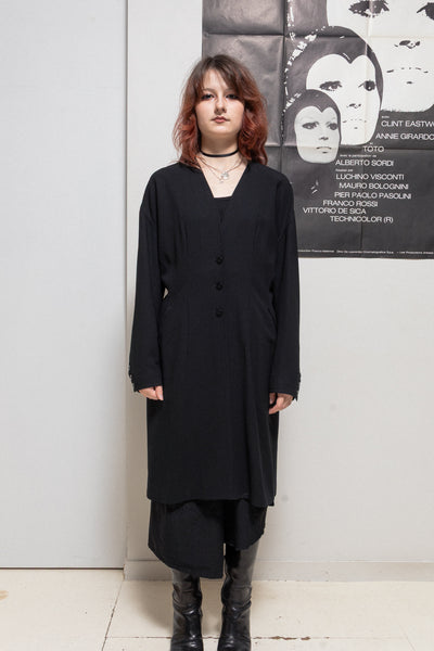 ANN DEMEULEMEESTER - 1980's Fine wool long jacket with openings