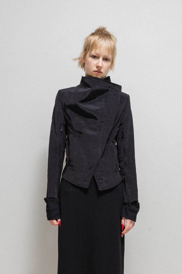 ANN DEMEULEMEESTER - FW12 Rayon and cotton high neck jacket with