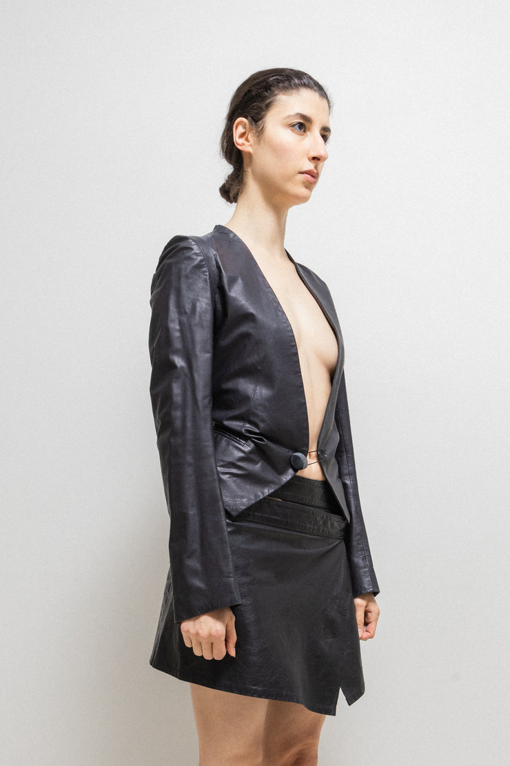 ANN DEMEULEMEESTER - Leather jacket with back strap detail