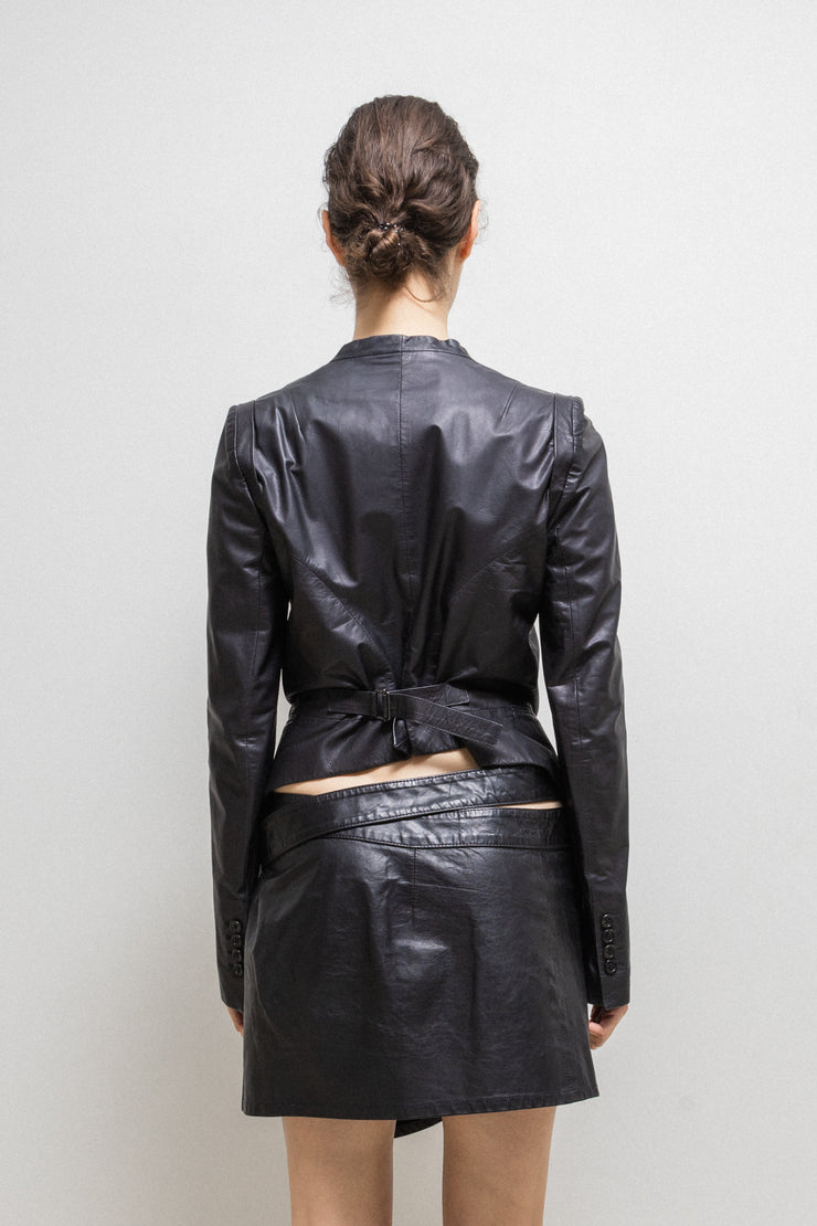 ANN DEMEULEMEESTER - Leather jacket with back strap detail