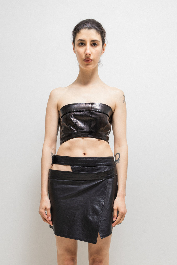 ANN DEMEULEMEESTER - SS20 Dyed lamb leather strapless top (runway)