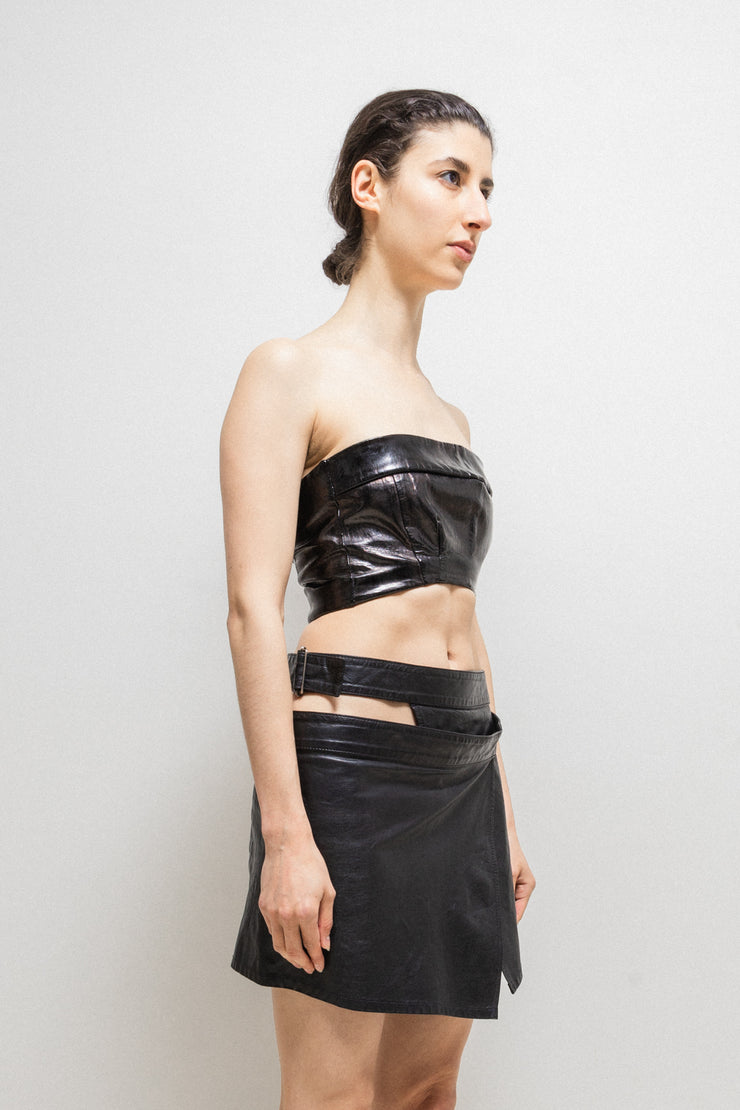 ANN DEMEULEMEESTER - SS20 Dyed lamb leather strapless top (runway)