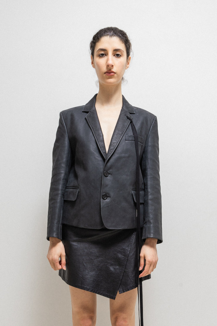 ANN DEMEULEMEESTER - SS22 Dyed calf leather blazer jacket with long straps (runway)