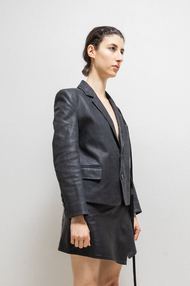 ANN DEMEULEMEESTER - SS22 Dyed calf leather blazer jacket with long straps (runway)