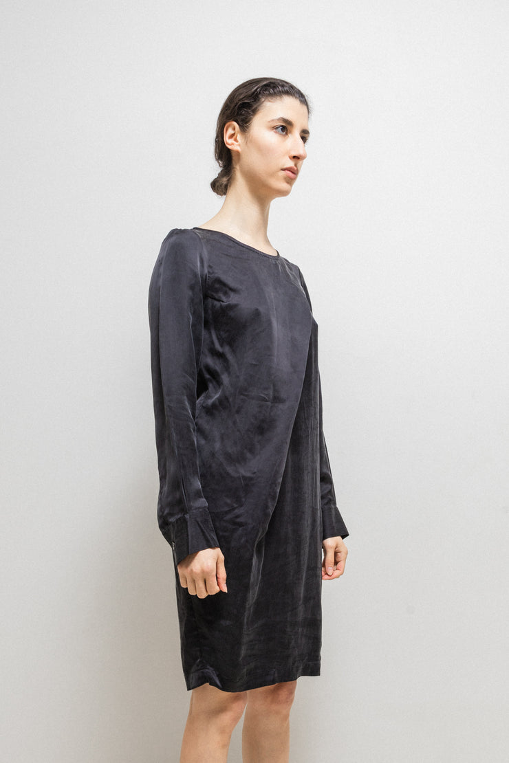 ANN DEMEULEMEESTER BLANCHE - SS14 Long cupra dress with flap detail
