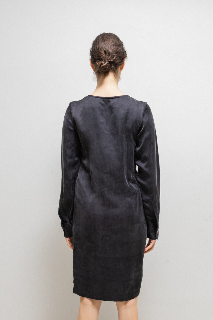 ANN DEMEULEMEESTER BLANCHE - SS14 Long cupra dress with flap detail