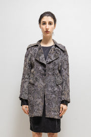 ANN DEMEULEMEESTER - FW94 Grey brown coat with textured velvet floral pattern (runway)