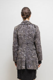 ANN DEMEULEMEESTER - FW94 Grey brown coat with textured velvet floral pattern (runway)