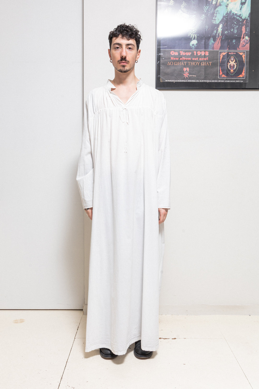 ANN DEMEULEMEESTER - SS02 Extra long cotton shirt dress with