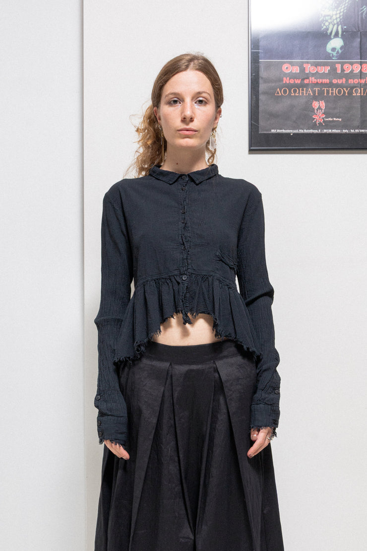ALEKSANDR MANAMIS - Cropped cotton blouse with ruffled edges and