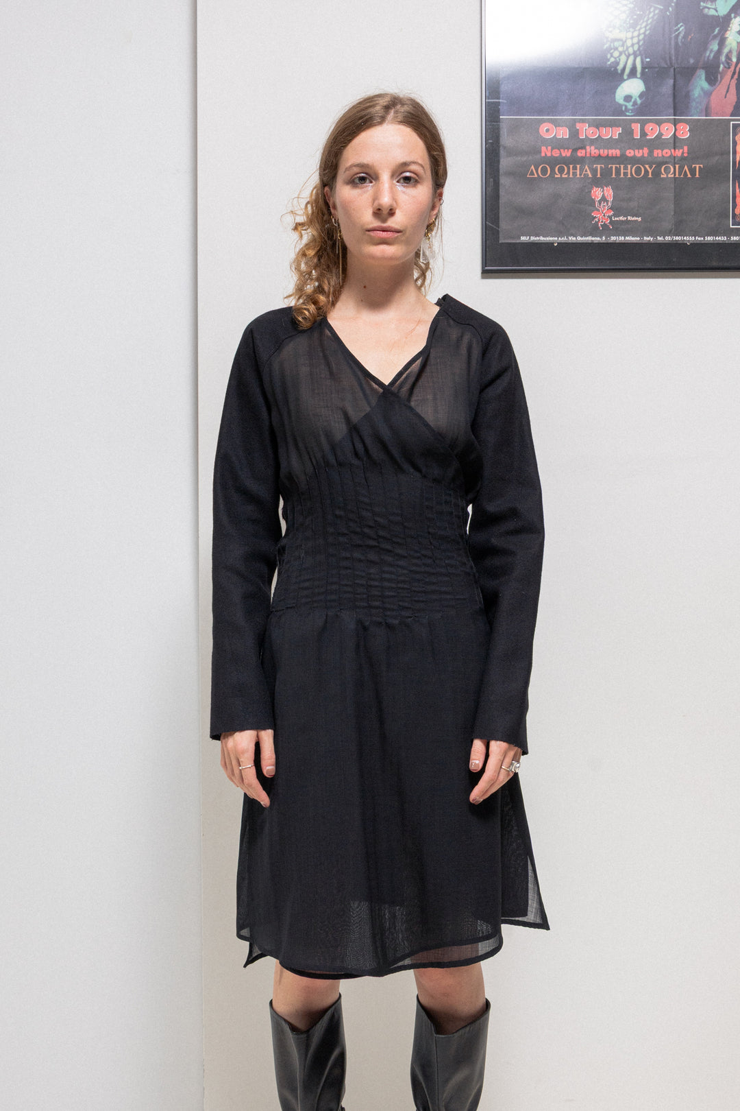 A.F VANDEVORST- FW00 Felted wool dress with a sheer front and