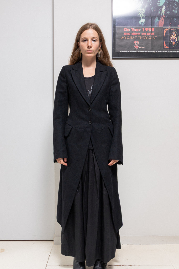 ANN DEMEULEMEESTER - FW04 Wool long tail coat with padded