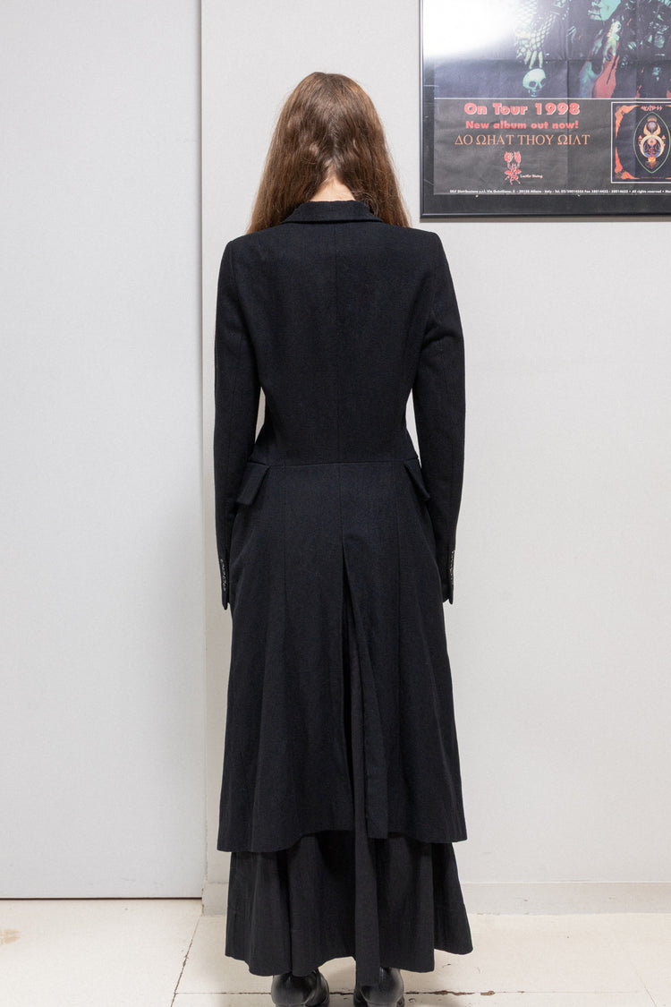 ANN DEMEULEMEESTER - FW04 Wool long tail coat with padded