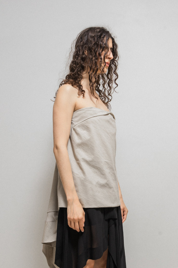 RICK OWENS - SS11 "ANTHEM" Cotton and silk strapless top with back train (runway)