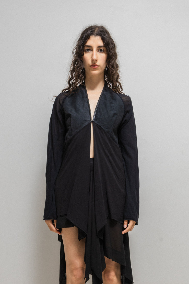 RICK OWENS - SS12 "NASKA" Silk and cotton draped vest with calf leather details