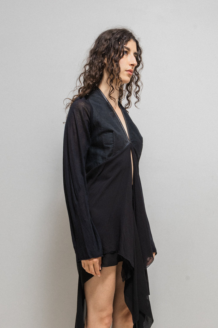 RICK OWENS - SS12 "NASKA" Silk and cotton draped vest with calf leather details