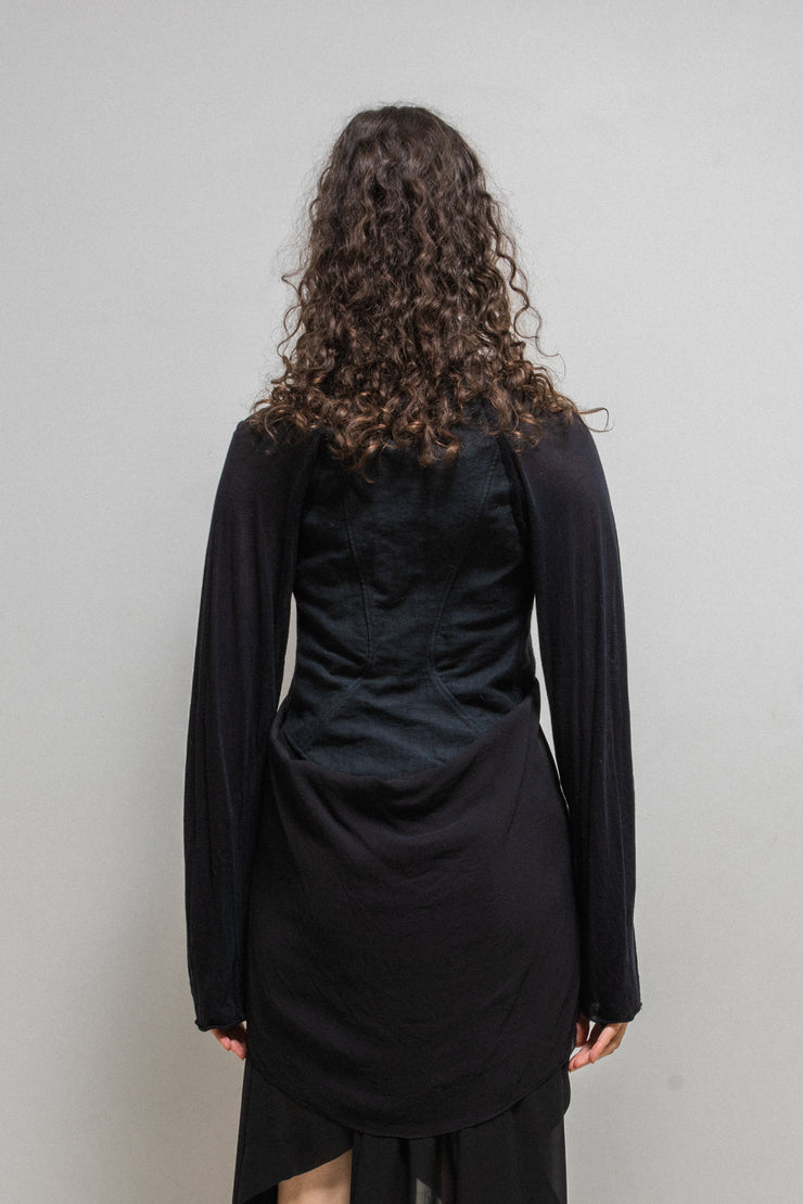 RICK OWENS - SS12 "NASKA" Silk and cotton draped vest with calf leather details