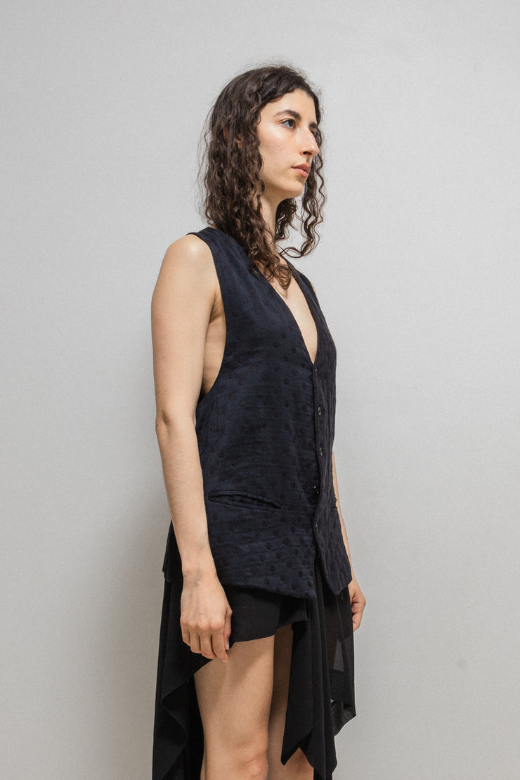 ANN DEMEULEMEESTER - FW07 Silk and cotton vest with textured dot pattern