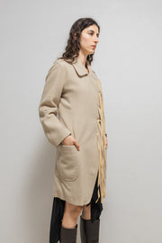 ANN DEMEULEMEESTER - FW02 Fleece wool coat with leather straps closure