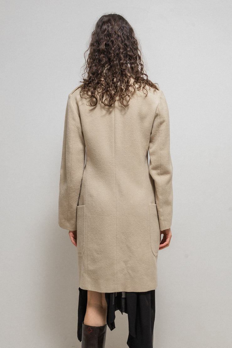 ANN DEMEULEMEESTER - FW02 Fleece wool coat with leather straps closure