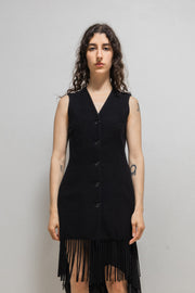 HELMUT LANG - FW92 Virgin wool button up fringed vest (runway)