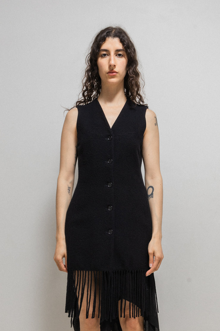 HELMUT LANG - FW92 Virgin wool button up fringed vest (runway)