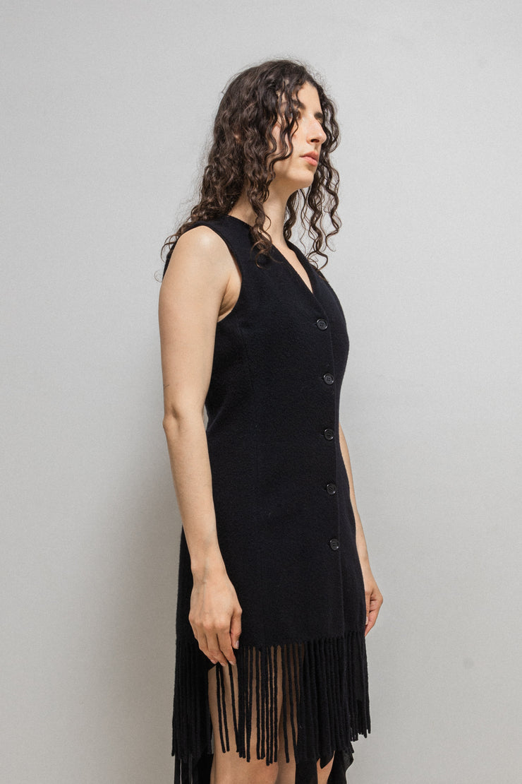 HELMUT LANG - FW92 Virgin wool button up fringed vest (runway)