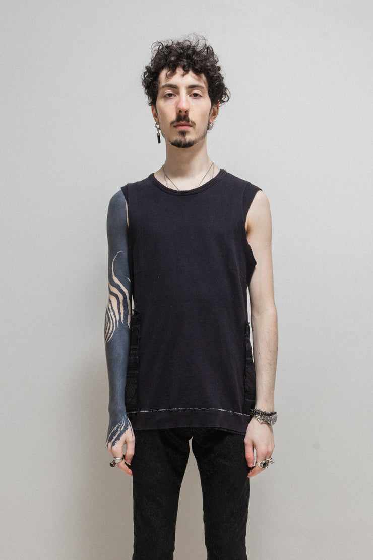 UNDERCOVER - SS03 "SCAB" Sleeveless cotton top with side patches (full black version)