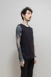UNDERCOVER - SS03 "SCAB" Sleeveless cotton top with side patches (full black version)