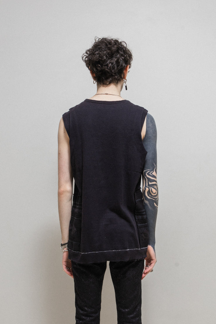 UNDERCOVER - SS03 "SCAB" Sleeveless cotton top with side patches (full black version)