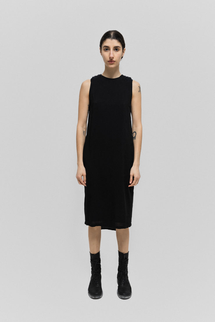 ANN DEMEULEMEESTER - SS13 Long dress with padded shoulders and back cape