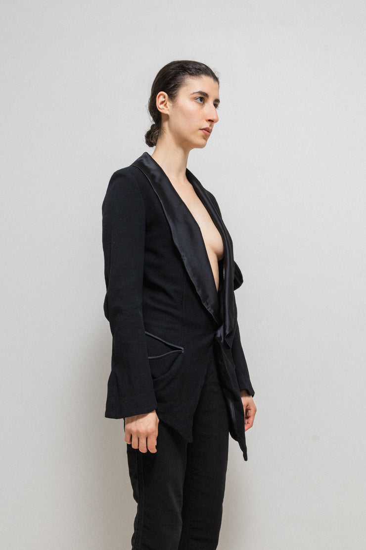 UNDERCOVER - SS04 "Languid" Ribbed jacket with satin lapels / deformed version with red label (runway)