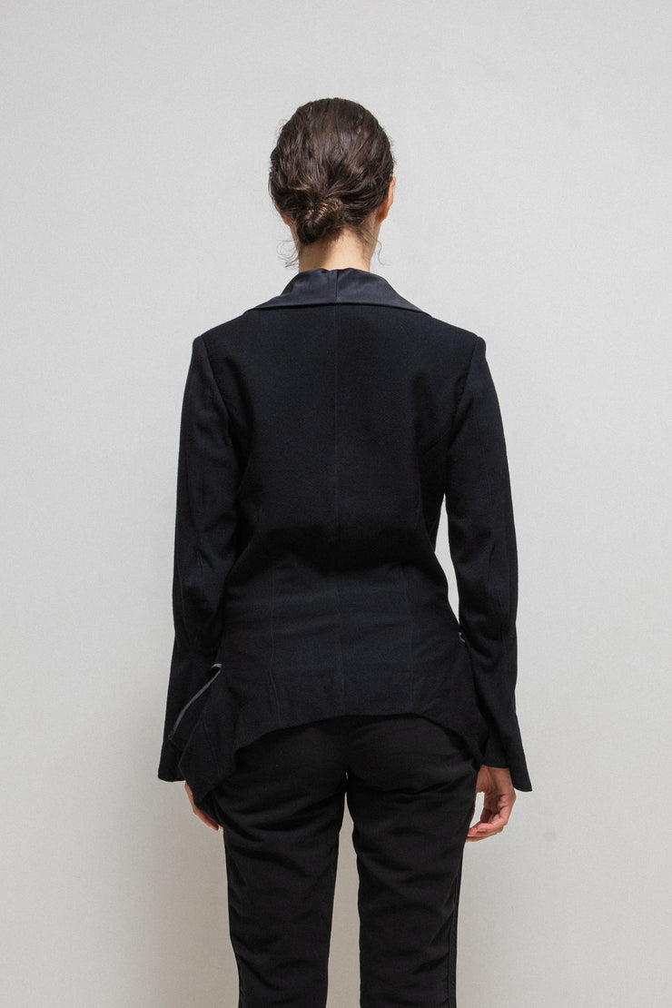 UNDERCOVER - SS04 "Languid" Ribbed jacket with satin lapels / deformed version with red label (runway)