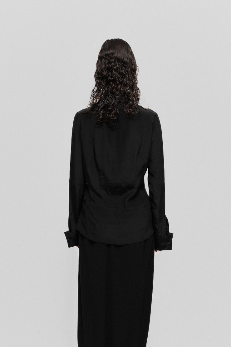 YOHJI YAMAMOTO - SS03 Lavallière collar silk blouse with frayed edges (runway)