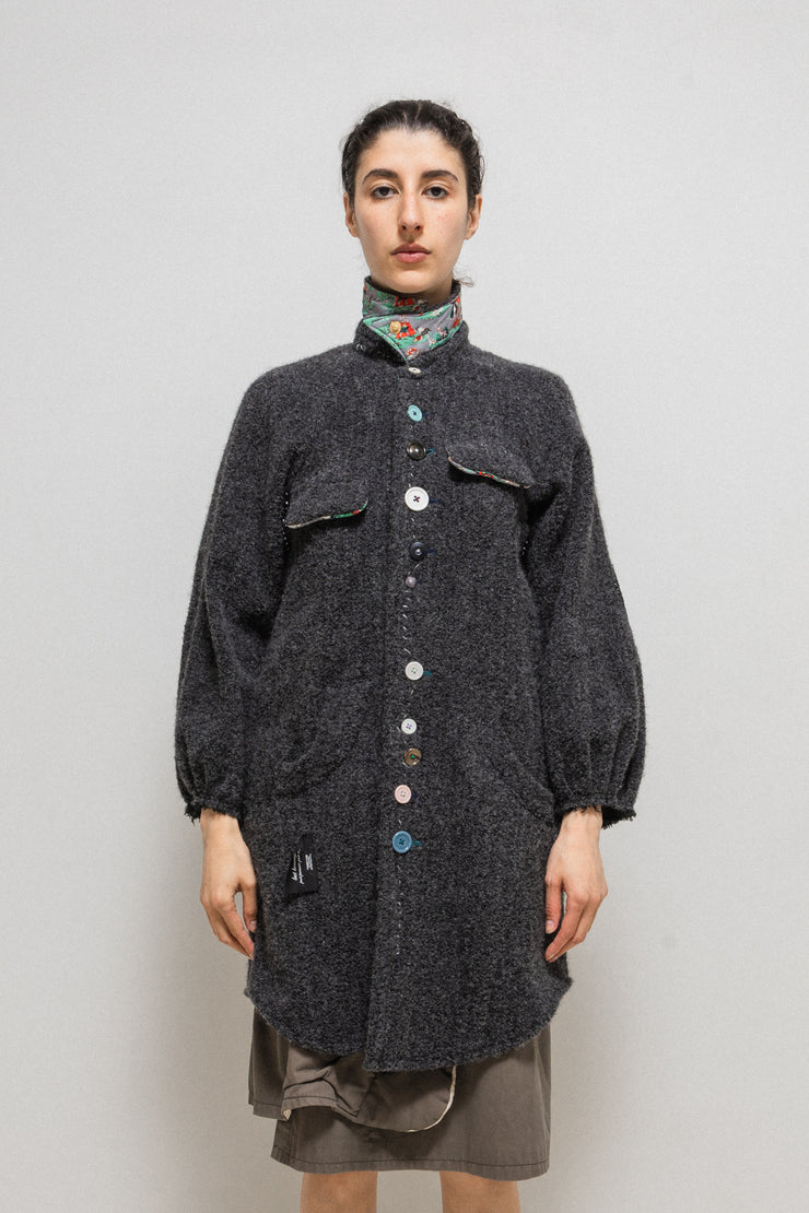 UNDERCOVER - FW04 "But Beautiful" Wool plush coat with buttons, fabric, stitches details (runway)