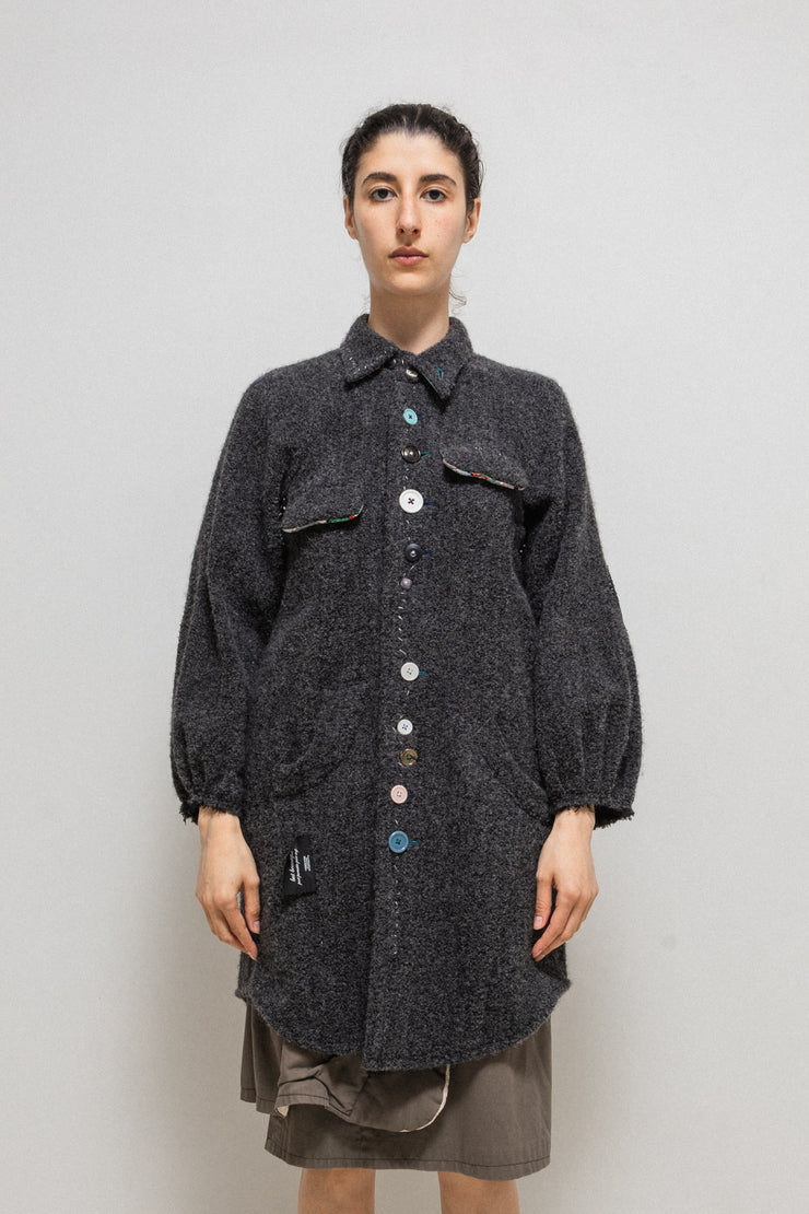 UNDERCOVER - FW04 "But Beautiful" Wool plush coat with buttons, fabric, stitches details (runway)