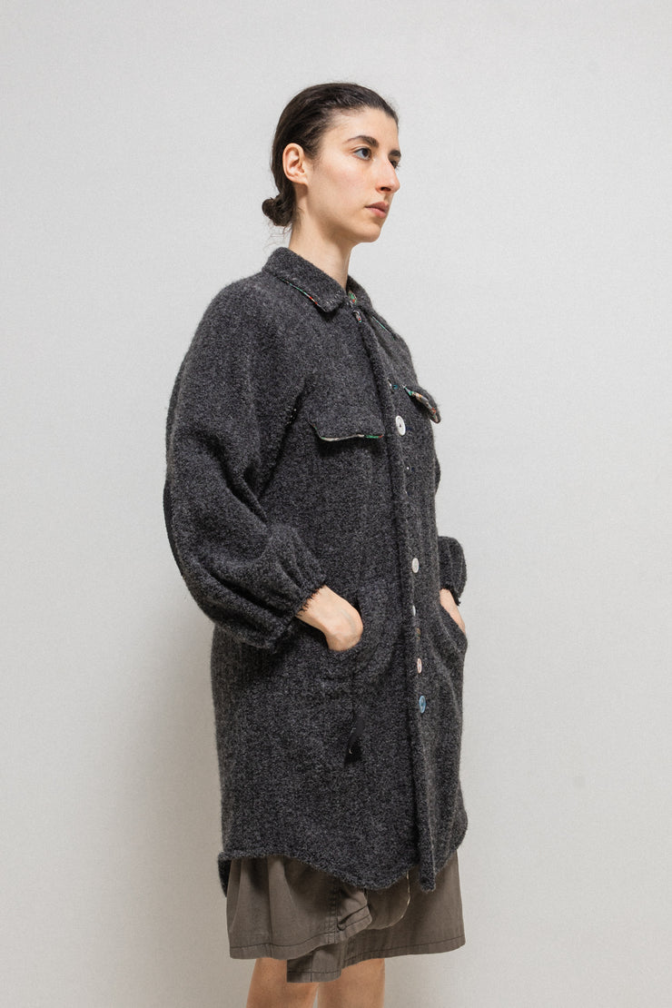 UNDERCOVER - FW04 "But Beautiful" Wool plush coat with buttons, fabric, stitches details (runway)