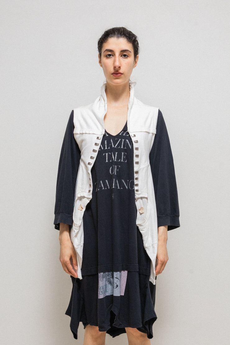 UNDERCOVER - SS06 "T" Klaus Schulze T-shirt rebuilt printed vest with studs (runway)
