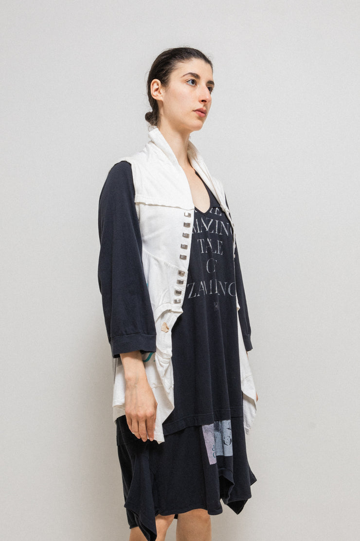 UNDERCOVER - SS06 "T" Klaus Schulze T-shirt rebuilt printed vest with studs (runway)