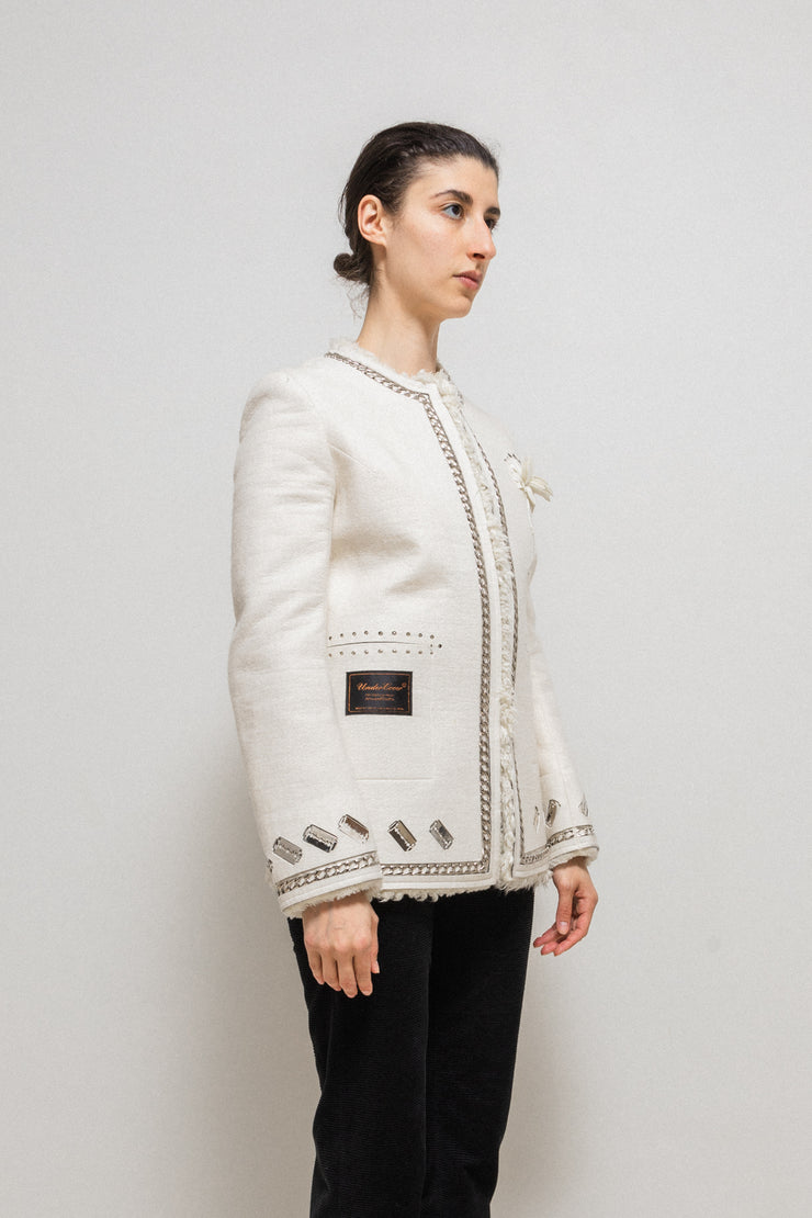 UNDERCOVER - FW05 "Arts and Crafts" Felt jacket with faux fur lining, razors and chain details (runway)