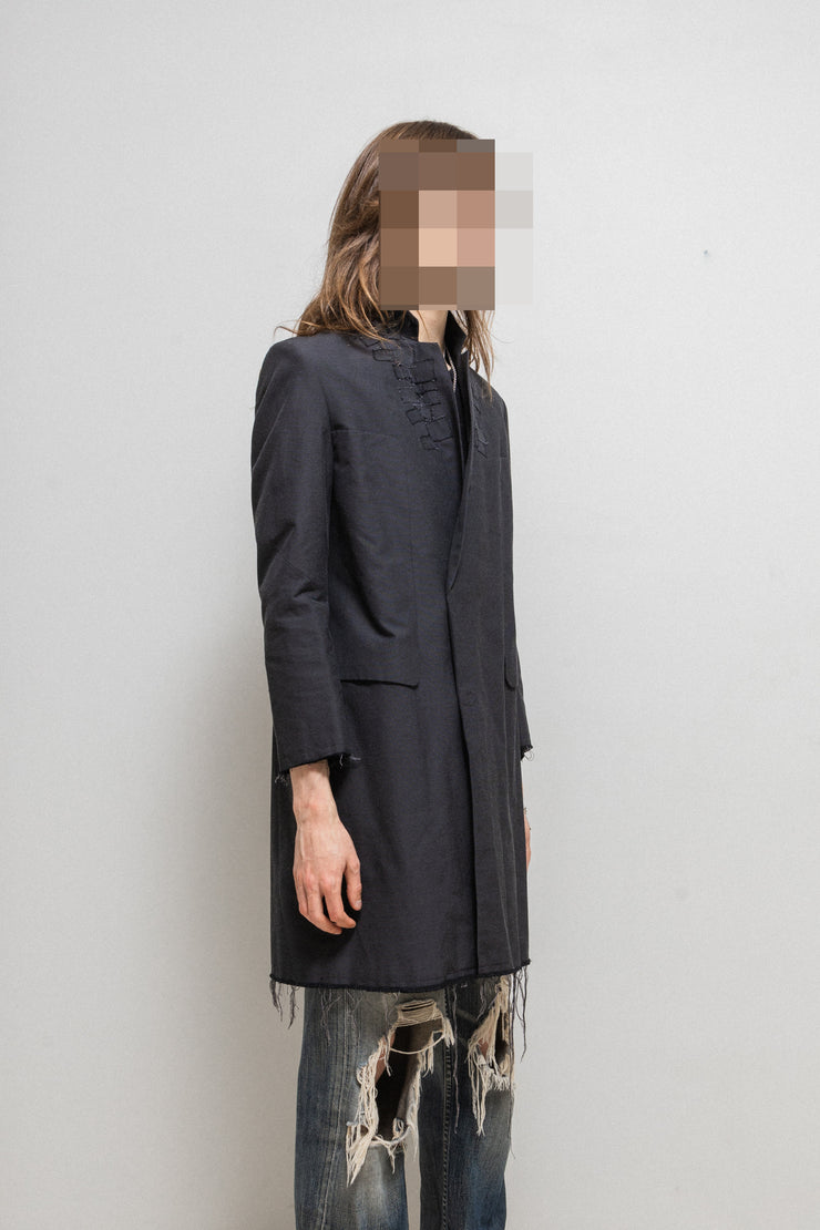 UNDERCOVER - SS16 "The Greatest" Cotton+poly blend coat with frayed edges and collar patches