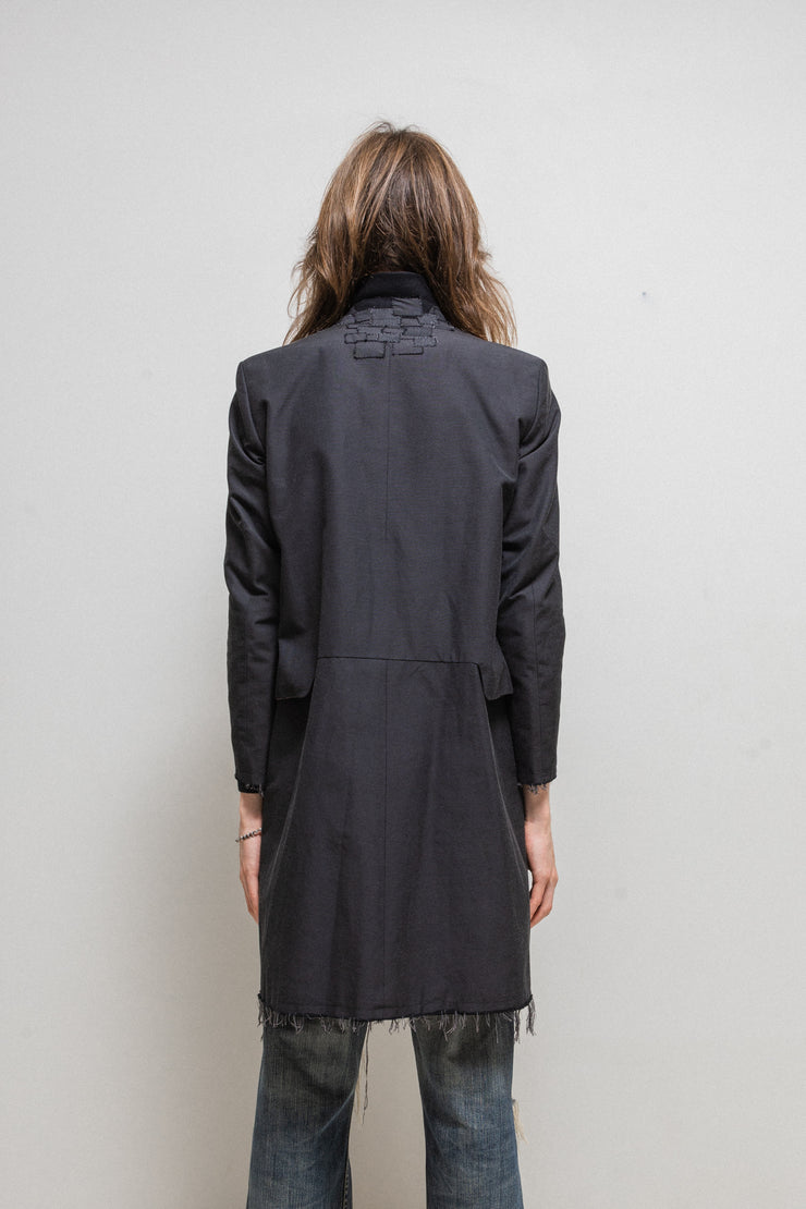 UNDERCOVER - SS16 "The Greatest" Cotton+poly blend coat with frayed edges and collar patches