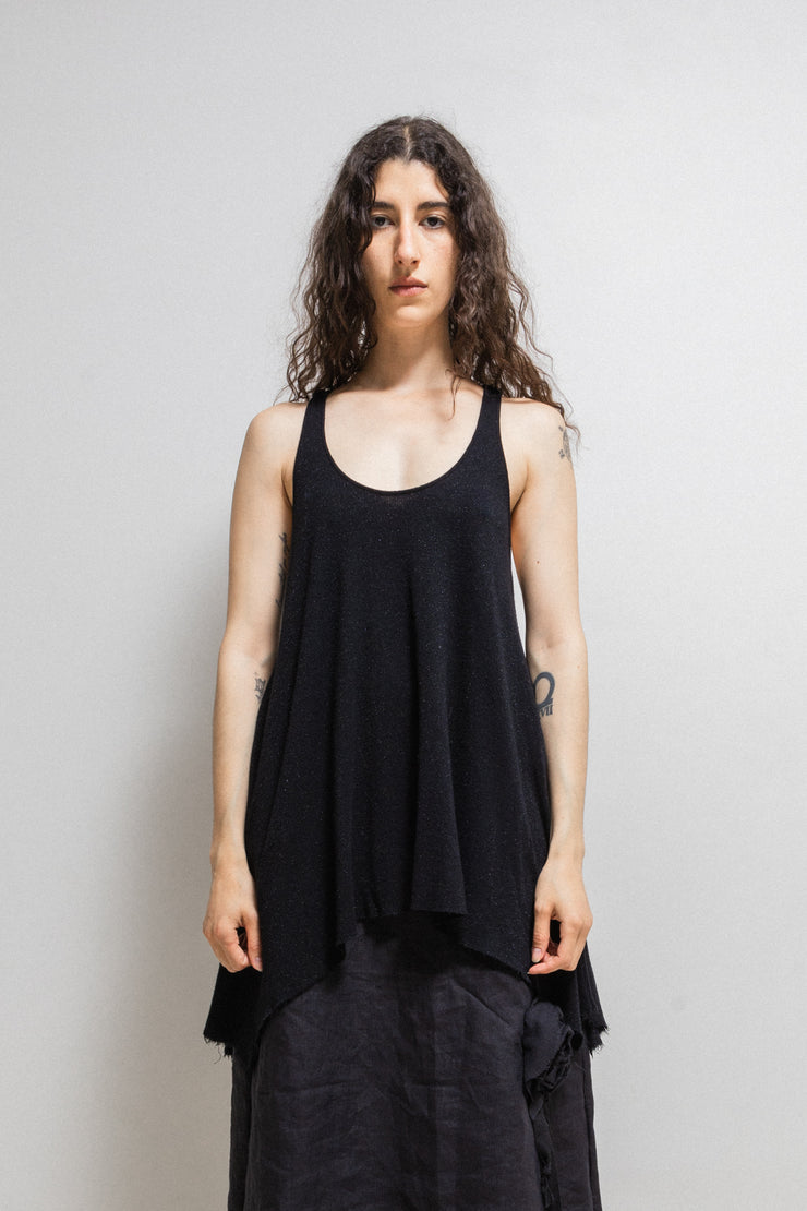 L.G.B - Knitted tank top with raw cut edges and glitter