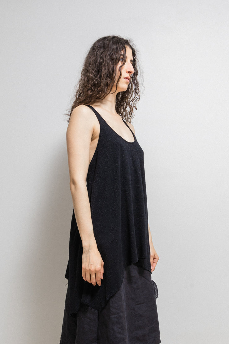 L.G.B - Knitted tank top with raw cut edges and glitter