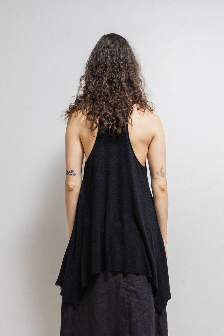 L.G.B - Knitted tank top with raw cut edges and glitter