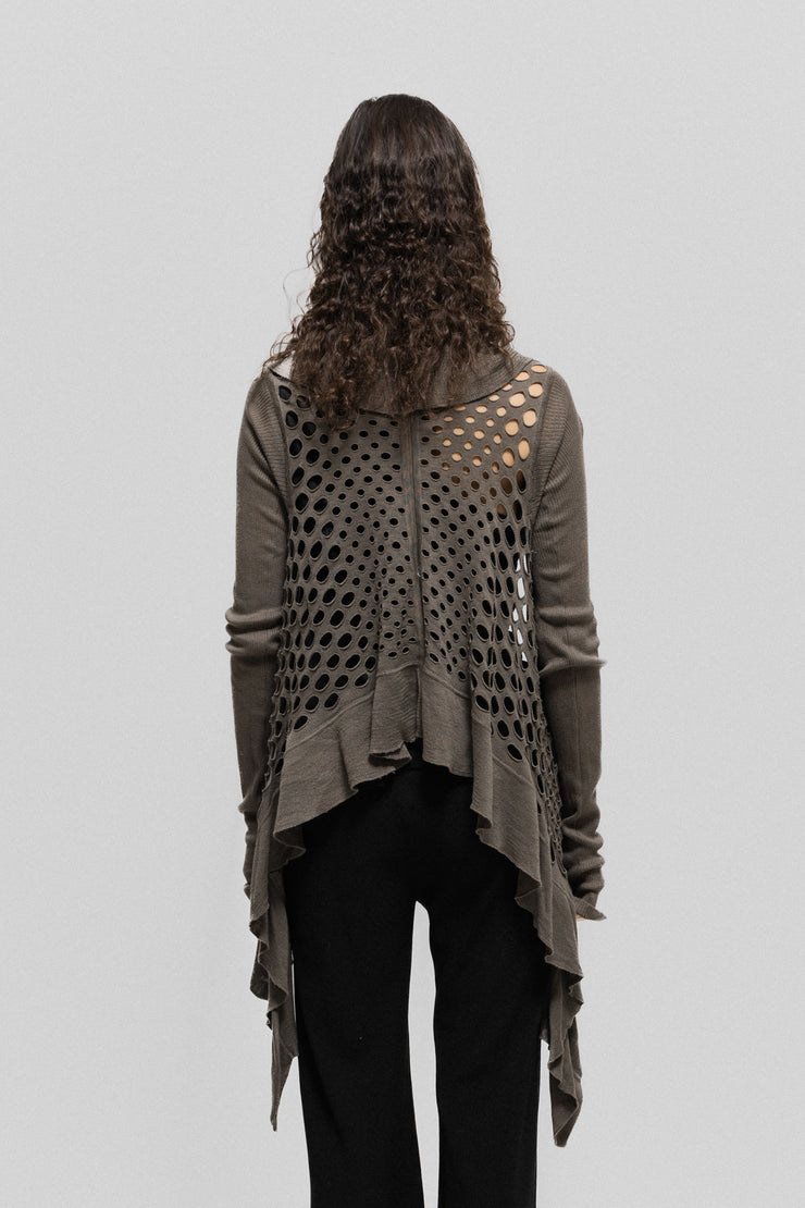 RICK OWENS - SS08 "CREATCH" Cropped cardigan with circle cutouts and ribbed sleeves